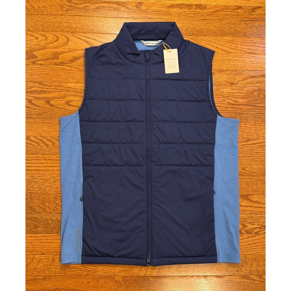 New Peter Millar Fuse Fleece Vest Men Medium Navy Blue Performance Hybrid Golf